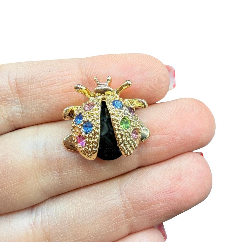 Vintage Jewelry Ladybug pin Black Bug Pin